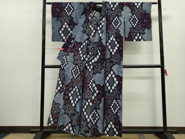 平和屋着物∴夏物　浴衣　有松鳴海絞り　菱花文　綿　逸品　CABK6468ze
