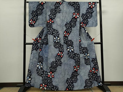 平和屋着物∴夏物　浴衣　有松鳴海絞り　舞花文　綿　逸品　CABK6473ze