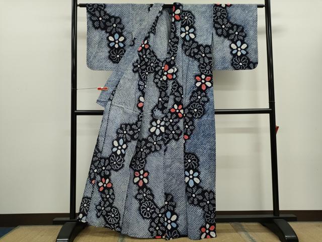 平和屋着物∴夏物　浴衣　有松鳴海絞り　舞花文　綿　逸品　CABK6473ze