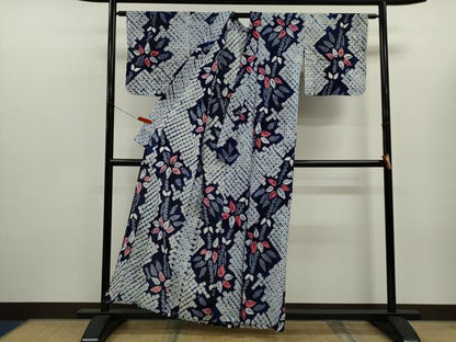 平和屋着物∴夏物　浴衣　有松鳴海絞り　枝花文　綿　逸品　CABK6475ze
