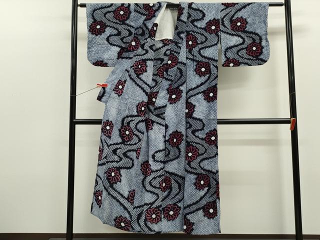 平和屋着物∴夏物　浴衣　有松鳴海絞り　流水花文　綿　逸品　CABK6476ze