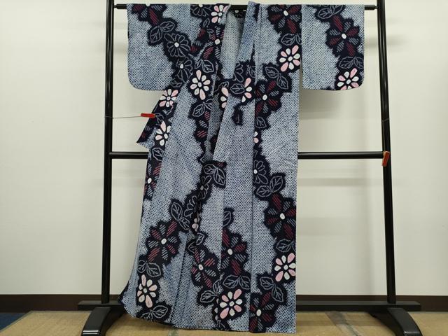 平和屋着物∴夏物　浴衣　有松鳴海絞り　草花文　綿　逸品　CABK6480ze