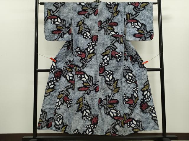 平和屋着物∴夏物　浴衣　有松鳴海絞り　枝花文　綿　逸品　CABK6483ze
