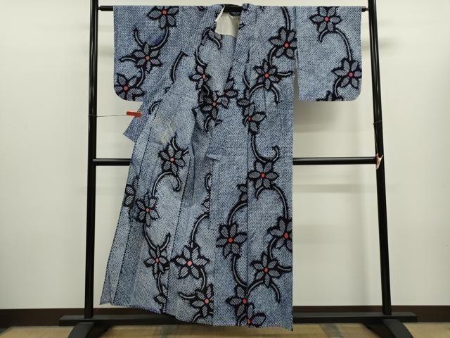 平和屋着物∴夏物　浴衣　有松鳴海絞り　花唐草文　綿　逸品　CABK6484ze