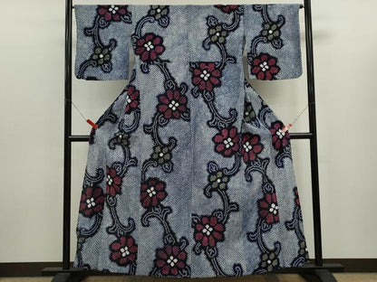平和屋着物∴夏物　浴衣　有松鳴海絞り　花唐草文　綿　逸品　CABK6485ze