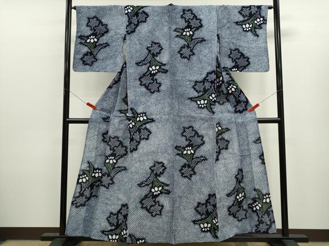 平和屋着物∴夏物　浴衣　有松鳴海絞り　草花文　綿　逸品　CABK6489ze