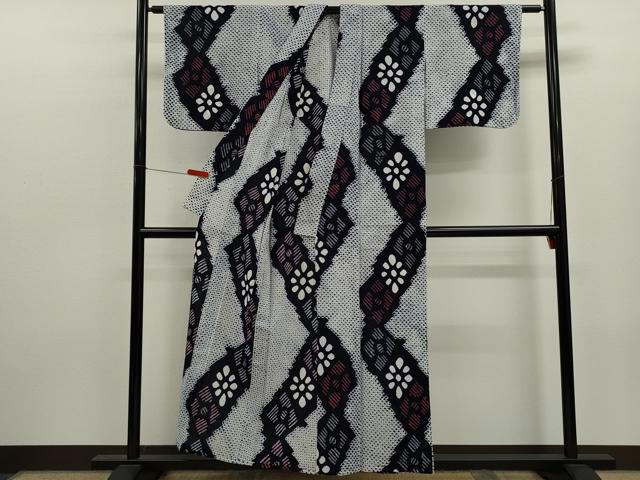 平和屋着物∴夏物　浴衣　有松鳴海絞り　菱花文　綿　逸品　CABK6491ze