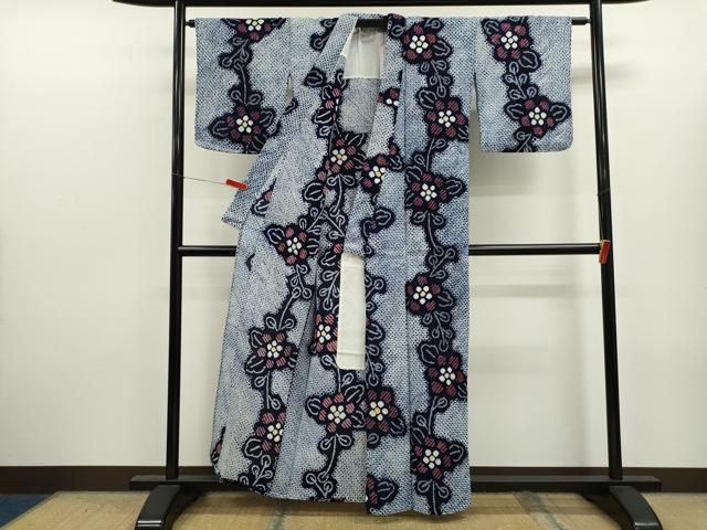 平和屋着物∴夏物　浴衣　有松鳴海絞り　枝花文　綿　逸品　CABK6494ze