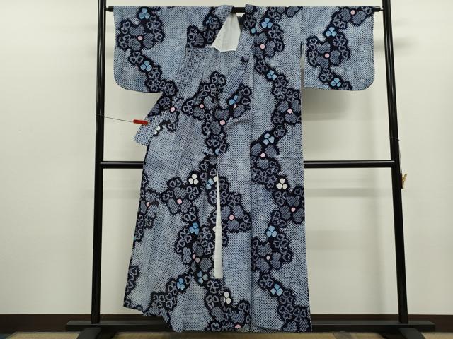 平和屋着物∴夏物　浴衣　有松鳴海絞り　舞花文　綿　逸品　CABK6500ze