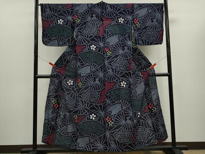 平和屋着物∴夏物　浴衣　有松鳴海絞り　扇面花文　綿　逸品　CABK6503ze