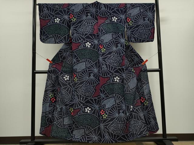 平和屋着物∴夏物　浴衣　有松鳴海絞り　扇面花文　綿　逸品　CABK6503ze