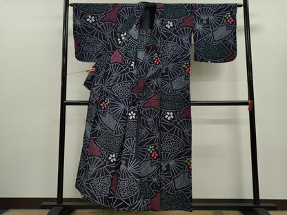 平和屋着物∴夏物　浴衣　有松鳴海絞り　扇面花文　綿　逸品　CABK6503ze