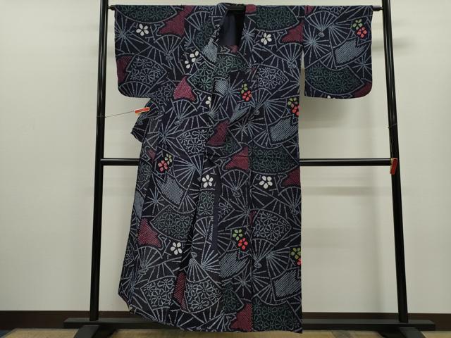 平和屋着物∴夏物　浴衣　有松鳴海絞り　扇面花文　綿　逸品　CABK6503ze