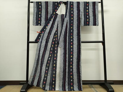 平和屋着物∴夏物　浴衣　有松鳴海絞り　菱間道　綿　逸品　CABK6505ze