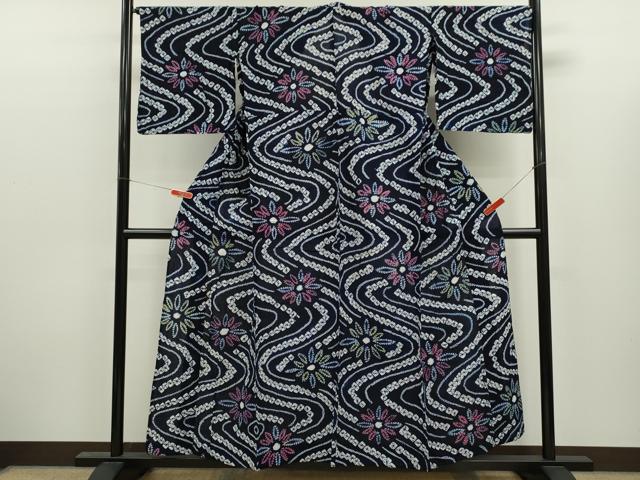 平和屋着物∴夏物　浴衣　有松鳴海絞り　流水舞花文　綿　逸品　CABK6510ze