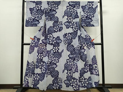 平和屋着物∴夏物　浴衣　有松鳴海絞り　うちわ　扇面草花文　綿　逸品　CABK6517ze