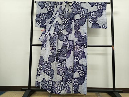 平和屋着物∴夏物　浴衣　有松鳴海絞り　うちわ　扇面草花文　綿　逸品　CABK6517ze