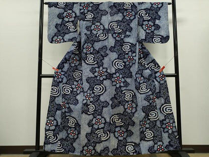 平和屋着物∴夏物　浴衣　有松鳴海絞り　流水草花文　綿　逸品　CABK6528ze