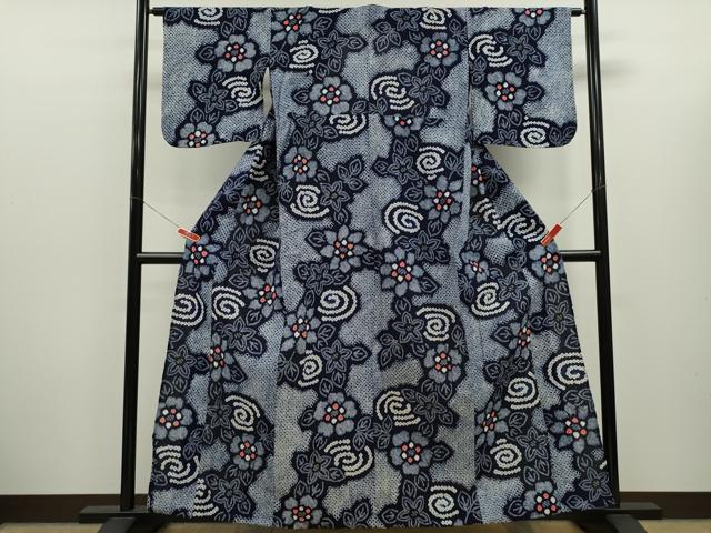 平和屋着物∴夏物　浴衣　有松鳴海絞り　流水草花文　綿　逸品　CABK6528ze