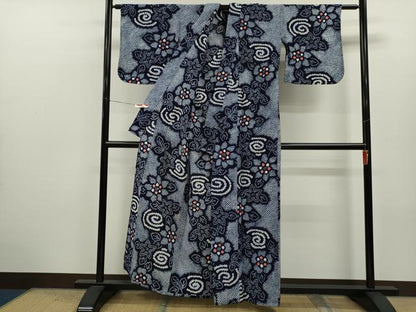 平和屋着物∴夏物　浴衣　有松鳴海絞り　流水草花文　綿　逸品　CABK6528ze
