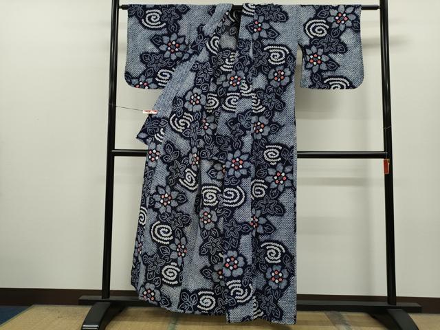平和屋着物∴夏物　浴衣　有松鳴海絞り　流水草花文　綿　逸品　CABK6528ze