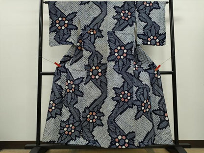 平和屋着物∴夏物　浴衣　有松鳴海絞り　舞花文　綿　逸品　CABK6534ze