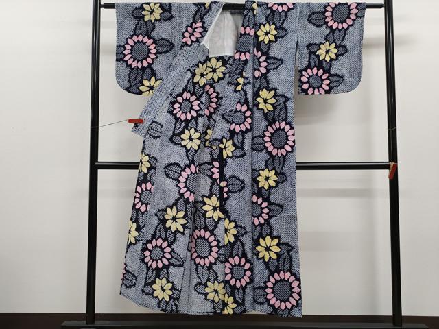 平和屋着物∴夏物　浴衣　有松鳴海絞り　草花文　綿　逸品　CABK6536ze