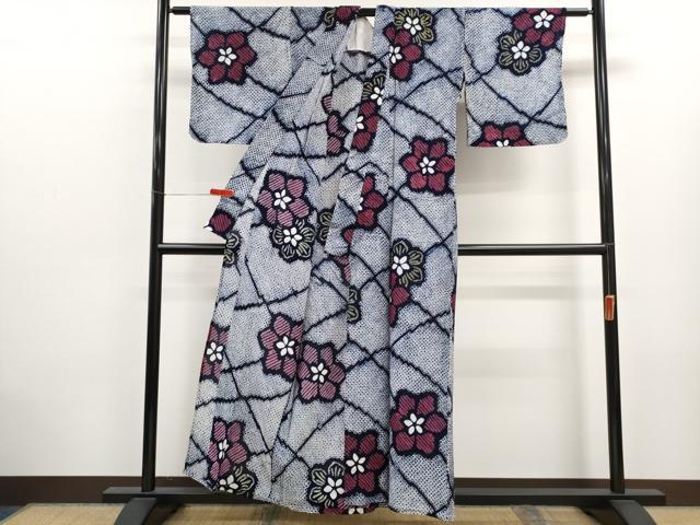 平和屋着物∴夏物　浴衣　有松鳴海絞り　舞花文　綿　逸品　CABK6543ze