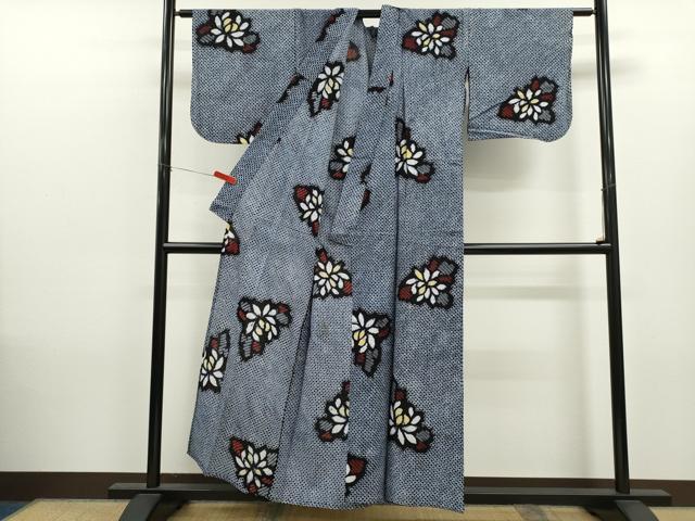 平和屋着物∴夏物　浴衣　有松鳴海絞り　舞花文　綿　逸品　CABK6547ze