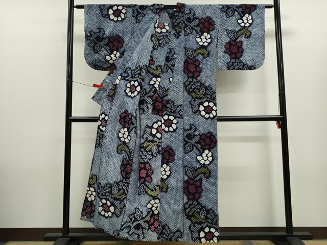 平和屋着物∴夏物　浴衣　有松鳴海絞り　草花文　綿　逸品　CABK6549ze