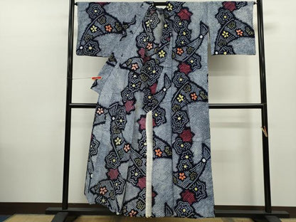 平和屋着物∴夏物　浴衣　有松鳴海絞り　扇面草花文　綿　逸品　CABK6555ze