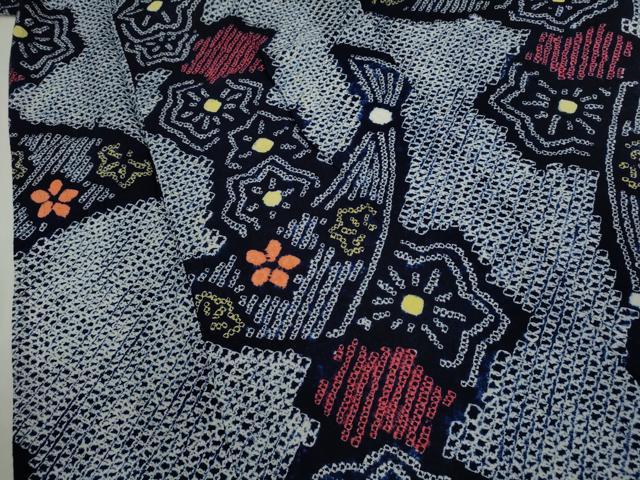 平和屋着物∴夏物　浴衣　有松鳴海絞り　扇面草花文　綿　逸品　CABK6555ze