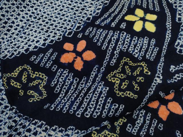 平和屋着物∴夏物　浴衣　有松鳴海絞り　扇面草花文　綿　逸品　CABK6555ze
