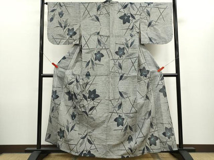平和屋着物∴夏物　阿波しじら織　浴衣　草花文　綿　逸品　CABK6558ze