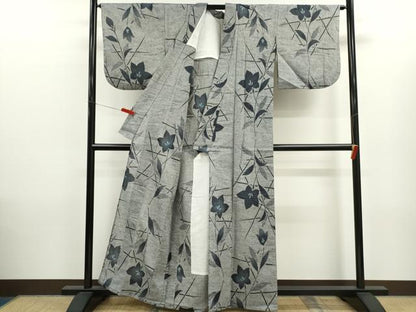 平和屋着物∴夏物　阿波しじら織　浴衣　草花文　綿　逸品　CABK6558ze