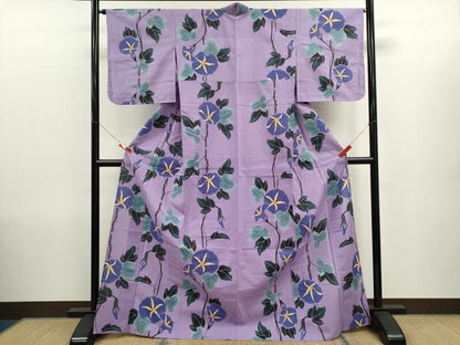 平和屋着物∴夏物　浴衣　注染　朝顔　手縫い　綿　逸品　未使用　CABK6561ze