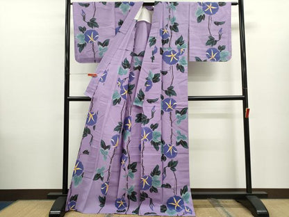 平和屋着物∴夏物　浴衣　注染　朝顔　手縫い　綿　逸品　未使用　CABK6561ze