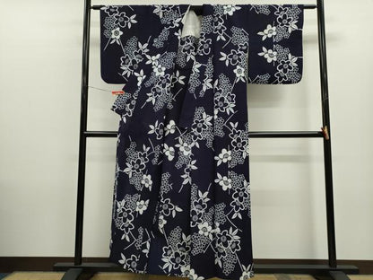 平和屋着物∴夏物　浴衣　注染　草花文　手縫い　綿　逸品　CABK6562ze