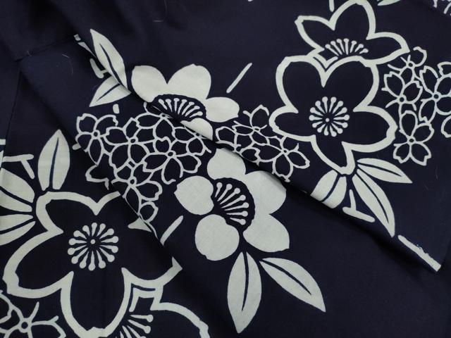 平和屋着物∴夏物　浴衣　注染　草花文　手縫い　綿　逸品　CABK6562ze