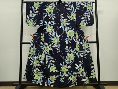 平和屋着物∴夏物　浴衣　注染　草花文　綿　逸品　CABK6566ze