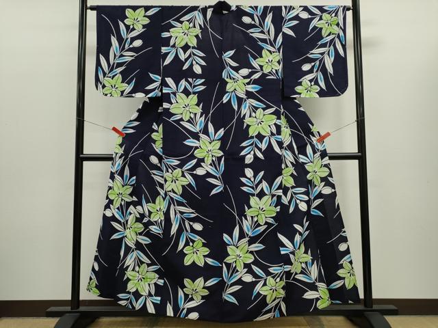 平和屋着物∴夏物　浴衣　注染　草花文　綿　逸品　CABK6566ze