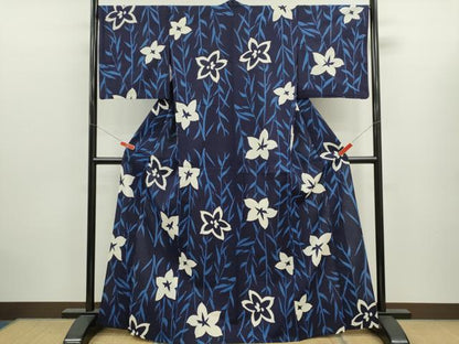 平和屋着物∴夏物　浴衣　注染　草花文　綿　逸品　CABK6568ze
