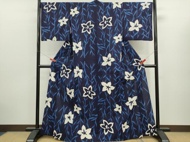 平和屋着物∴夏物　浴衣　注染　草花文　綿　逸品　CABK6568ze