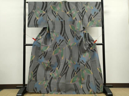 平和屋着物∴夏物　浴衣　注染　舞蝶文　手縫い　綿　逸品　未使用　CABK6569ze