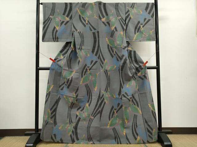 平和屋着物∴夏物　浴衣　注染　舞蝶文　手縫い　綿　逸品　未使用　CABK6569ze