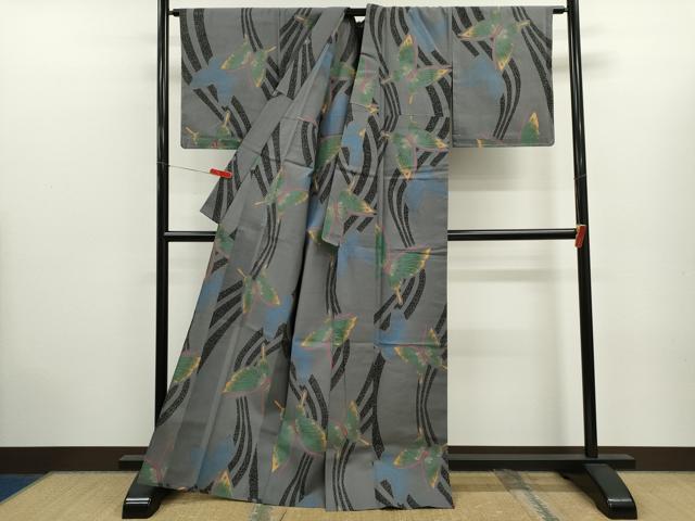 平和屋着物∴夏物　浴衣　注染　舞蝶文　手縫い　綿　逸品　未使用　CABK6569ze