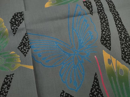 平和屋着物∴夏物　浴衣　注染　舞蝶文　手縫い　綿　逸品　未使用　CABK6569ze