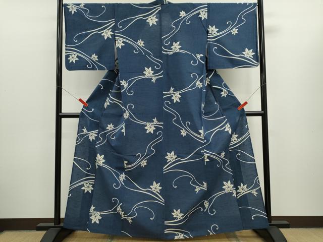平和屋着物∴夏物　浴衣　注染　舞楓文　手縫い　綿　逸品　CABK6570ze
