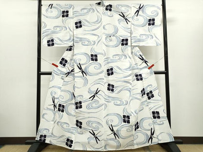 平和屋着物∴夏物　浴衣　注染　トンボ流水舞花文　綿　逸品　CABK6572ze