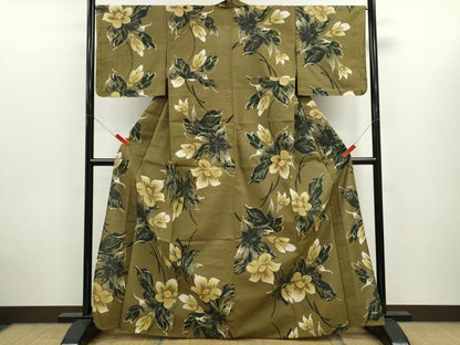 平和屋着物∴世界的ファッションデザイナー　山本寛斎　kansaiブランド　夏物　浴衣　注染　枝花文　手縫い　綿　逸品　未使用　CABK6573ze